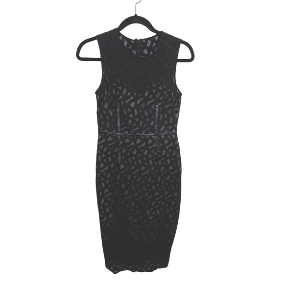 Vince Camuto Dresses & Skirts - Vince Camuto Black Patterned Midi Dress Leather Stripes Lined Size 2 Whimsigoth